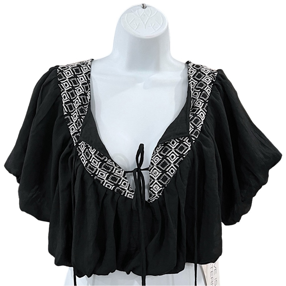 Retro BohoPeasant Blouson Crop Top hippy Blouse - Picture 7 of 9